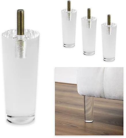 P17 - OLAF | Set di 4 Piedi in Plastica + 4 Viti (10 mA) | Finitura: Trasparente | Altezza 12 cm | Gambe per divani, mobili, letto | Piedini in plastica trasparente per effetto divano letto sospeso