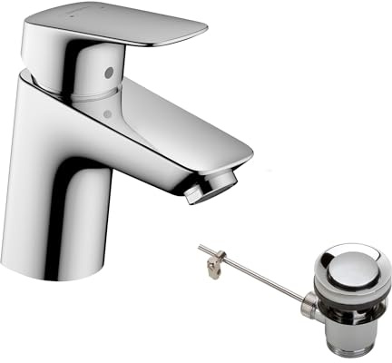 hansgrohe 71170000 Waschtischarmatur Logis, Wasserhahn Bad mit Auslauf Höhe 70 mm, mit Zugstange, Badarmatur wassersparend, Chrom Einhebel-Waschtischmischer