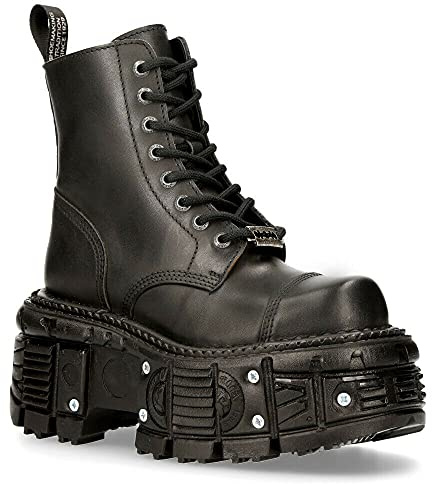 New Rock Men's TANK083-C1 Real Leather Combat Black Platform Biker Military Shoe Boots 4