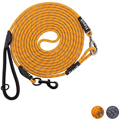 Floxik Schleppleine für Hunde | 5m, 10m, 15m, 20m orange | reflektierende Tauleine mit Abnehmbarer Handschlaufe | auch optimal als Trainingsleine für Welpen geeignet