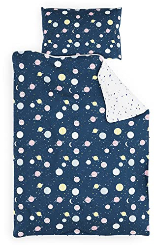 sleepwise Kinderbettwäsche 140x200 | ÖKO-Tex Zertifiziert 2tlg. Bettwäsche Kinder mit Kissenbezug 65x65 cm | Extraweiche Mikrofaser Kinder Bettwäsche Set mit Reißverschluss | Planets
