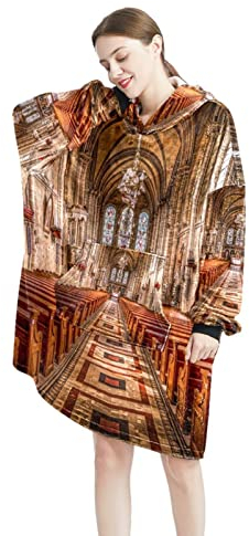 Chairs in the church Wearable Blanket Hoodie, Oversized Hooded for Women, Comfy Sweatshirt, Multicolor, One size