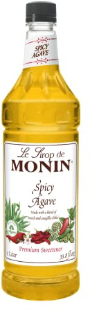 Monin - Spicy Agave Sweetener, Made with Organic Agave Nectar, Great for Margaritas, Ranch Waters, Lemonades, & Specialty Cocktails, No Artificial Ingredients, Gluten-Free, Non-GMO (1 Liter)