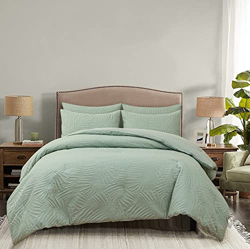 DXHOME Edredón de 135 x 200 cm, diseño de hojas verdes, 2 piezas, edredón de microfibra, para todo el año, colcha con 2 fundas de almohada de 80 x 80 cm