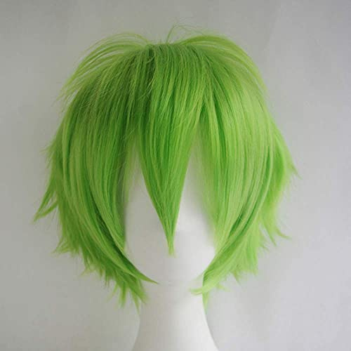 Gairyan Perücke Grün Kurze Perücke Anime Cosplay Wig Perücke Damen Perücke Herren kinder Unisex Synthetische Gerade Perücken Halloween Kostüm Perücke Karneval mit Perückenkappe, Hellgrün