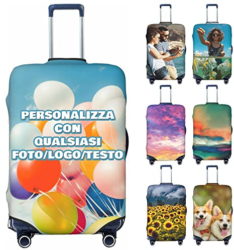 Copri Valigia Personalizzato con Foto, Nome e Testo, Copertura per Valigia da Viaggio Elasticizzata e Lavabile, Protezione Bagaglio Antigraffio con Design Fronte Retro, Idea Regalo per Viaggiatori, L