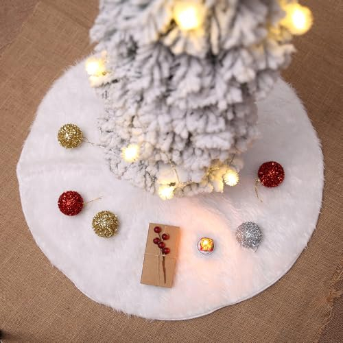 Ladunda Weihnachtsbaum Decke, 38cm Desktop-Weihnachtsbaumrock Plüsch Christmasbaumdecke Rund Fell Tannenbaum-Unterlage Ornamente Heimdekorationen für Weihnachtsfeiertag Weiß
