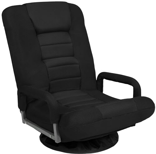 Best Choice Products Swivel Gaming Chair 360 Degree Multipurpose Floor Chair Rocker for TV, Reading, Playing Video Games w/Lumbar Support, Armrest Handles, Adjustable Foldable Backrest - Black/Black