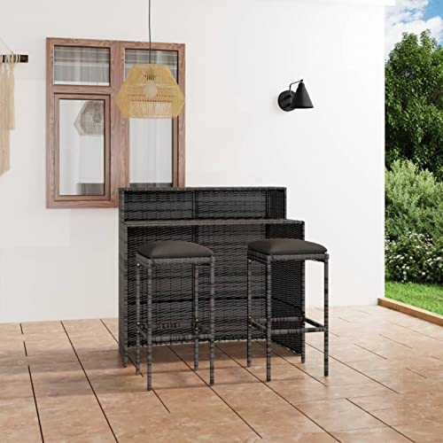 BaraSh 3-TLG. Gartenbar-Set mit Kissen Stehtisch Outdoo Gartenbar Outdoor GartenmöBel Set Bar Outdoor Theke Garten Grau
