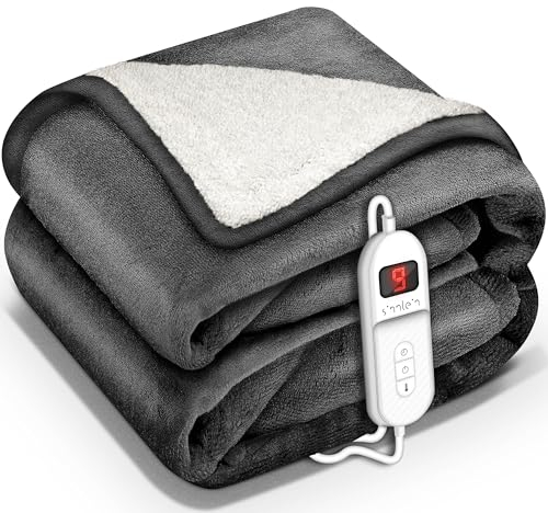 sinnlein® Heizdecke mit Abschaltautomatik 200 x 180 cm | Elektrische Wärmedecke mit 9 Temperaturstufen | Kuscheldecke Bett, Sofa | Decke elektrisch mit Timer Digitalanzeige