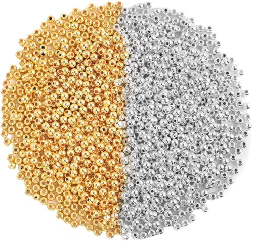 Perline rotonde color oro e argento, 1200 palline lisce da 4 mm, di lunga durata, per fai da te, bracciali, collane, gioielli, piccoli distanziatori senza cuciture