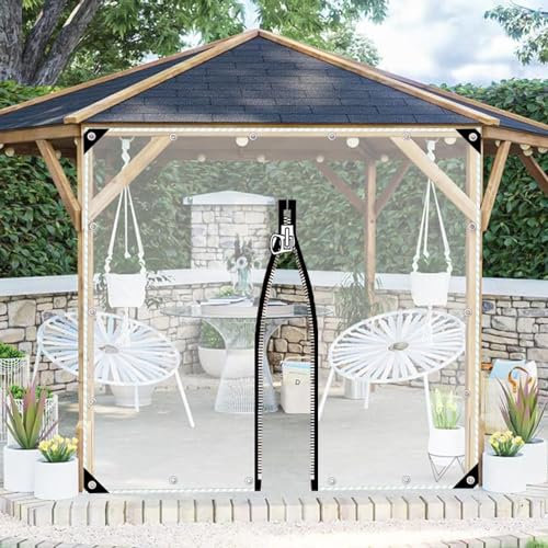 Transparente Plane Seitenteil Regenvorhang,Outdoor Durchsichtige Plane Vorhang Mit Reißverschluss Wasserdicht,0,3mm PVC Kunststoffplane Mit Ösen,Für Garten Pergola Pavillon,W×H-5 * 2.5m(16.4 * 8.2ft)