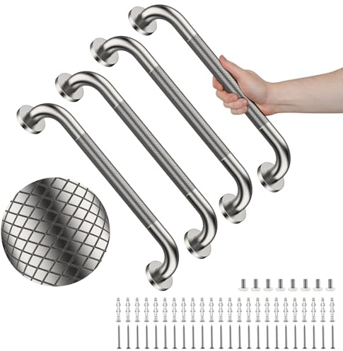 4 Pack 20 Inch Shower Grab Bar, YuanDe Brushed Nickel Bathroom Grab Bar Handle w/Anti-Slip Knurled Grip, Stainless Steel Bath Balance Bar, 1.25 Diameter Safety Hand Rail Support,Handicap Elderly