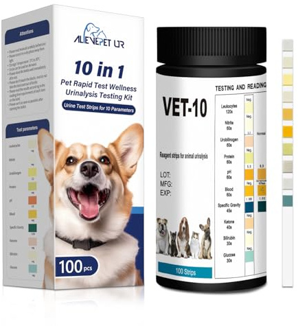 AlievePet Urin Teststreifen für Katzen und Hunde 100 Stück Schnelltest zur Überprüfung von 10 Gesundheitswerten I Schnelltest für Haustiere I Tierurinanalyse I Tierärztlicher Test