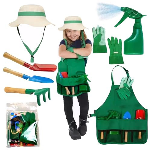 Ensemble de jardinage pour enfants, 7pcs / ensemble outils de jardinage pour enfants avec chapeau de soleil, tablier, pulvérisateur, gants et pelles, ensemble de jardinage pour les enfants, ensemble