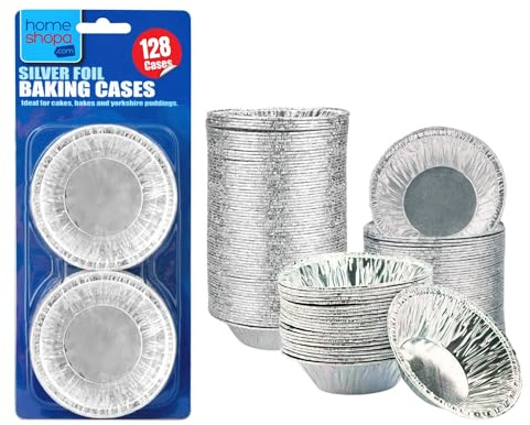 HOMESHOPA Aluminium Foil Pie Trays Muffin Cases Cake Tins, 128 Pack Small Silver Cupcake Cases for Foil Pudding Dishes, Basins Pancake Bun Cases, Baking Moi Moi, Muffin, Egg Tart