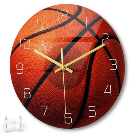 Yardenfun Wanduhr Mit Basketball-Design Stumme Uhr Mit Geräuscharmem Kern Dekorative Wanduhr Aus Acryl Für Schlafzimmer Wohnzimmer Arbeitszimmer