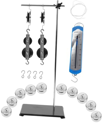 MUSISALY Flaschenzugsystem mit Höhenverstellbarem Halter 50g Hakengewichte Metall Riemenscheibenblock für Physikunterricht und Mechanik Experimente