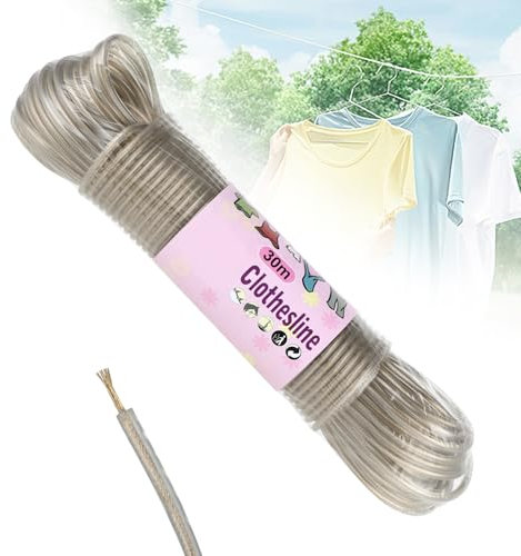 Filo per Stendere il Bucato da Esterno 30m con Anima in Acciaio – Cavo Stendibiancheria Resistente e Antiruggine, Capacità fino a 150kg, Ideale per Esterno, Giardino, Campeggio e Viaggi