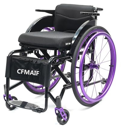 CFMAIF Selbstfahrender Rollstuhl Faltbar Leicht Reiserollstuhl, Schmaler Rollstühle mit Bremsen, Faltrollstuhl, Sportliche (42cm/16.5 seat,Purple)