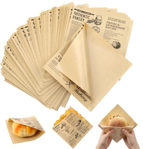 Hejo 200 Pezzi Sacchetti Carta Oleata per Alimenti,15*15cm Carta Assorbente per Fritti,Impermeabile Carta Fritti,Portabilità Carta per Alimenti,Carta Imballaggio per Panini Hamburger Patatine Fritte