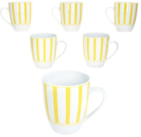 MamboCat Split gelb 6er Set Kaffeebecher I 300 ml I Porzellan-Becher mit Henkel & Streifen für 6 Personen I Tassen für Heißgetränke wie Tee, Kakao & Co