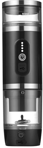 Hobsir Portable Electric Espresso Maker, Travel Coffee Machine for Camping, Car Coffee Maker with Frothing Base, USB-C, 3in1 Capsule, Portable Small Espresso Coffe Machine for RV, Hiking, Office Black