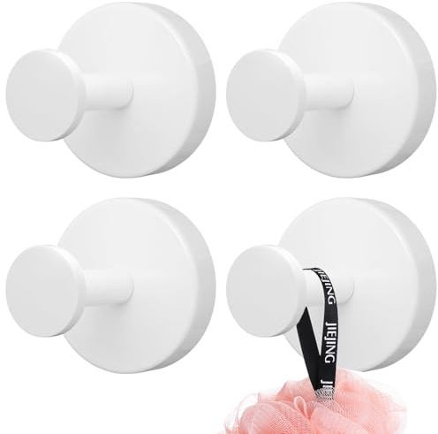 Hshenjhu 4 stycken sugkoppskrok, kraftfulla vakuumsugkoppar krokar, rostfritt stål krok, sugkoppar med krok utan borrning för kök badrum vägg dusch glas kakel (vit)