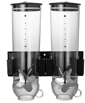 YUANYIYS Distributeur mural d'aliments secs à triple baril pour céréales et céréales, grande capacité, noir, convient pour l'organisation de la cuisine et du garde-manger (noir, double baril de 1,5 l)