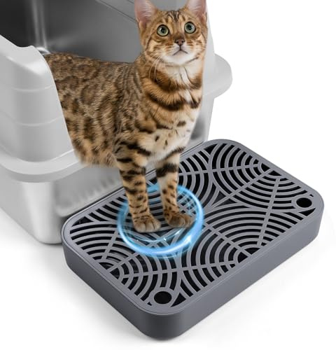 Bartuke Scala in plastica per gatti, rampa con funzione di filtro, pedale per filtro della lettiera per gattini e gatti anziani, lettiera automatica autopulente (Grigio scuro)