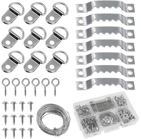 Picture Hanging Wire Kit D Rings Picture Hardware with Screws 10Ft Picture Wire Hanging 4 Size Picture Hooks 10-50 lbs Picture Hanging Kit with Nails Heavy Duty Hangers for Pictures, Clocks, Mirrors