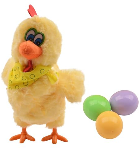 Hen Laying Eggs Toy Dancing Singing Interactive Stuffed Animal for Kids Children (Yellow, 30x25cm)