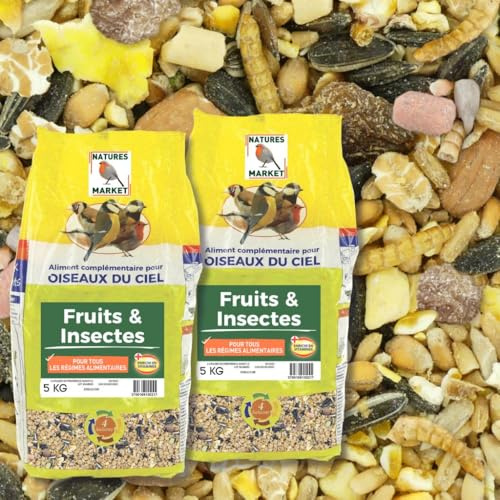 Mélange Premium Fruits, Graines & Insectes pour Oiseaux du Ciel – Nourriture Complète et Équilibrée – Idéal Grives, Rouge-Gorges, Merles & Petits Oiseaux (10kg : 2x5 kg)