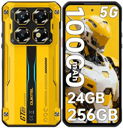 OUKITEL WP60 Rugged Smartphone 5G - 24(8+16)GB+256GB/2TB 7,2HD+ 120Hz Telefono Indistruttibile - 108MP+32MP 95dB Altoparlante Impermeabile 10000mAh (45W)Android 15 Octa-Core/BT5.2/NFC/OTG/GPS Giallo