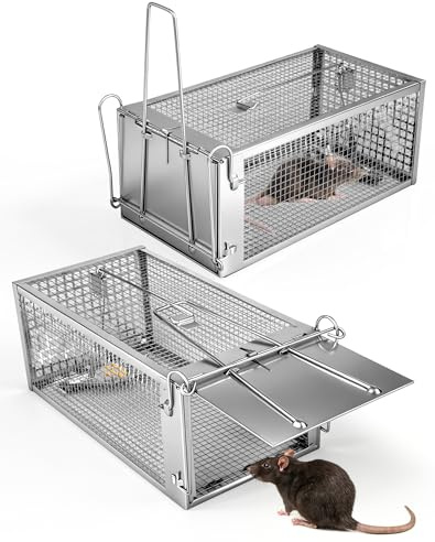 Akunsz 2X Rattenfalle Lebend Groß Lebendfalle Ratte XXL Mausefalle Lebend Rat Trap Käfig für Siebenschläfer Innen & Außen Silbern