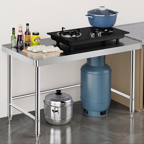 Tavolo di preparazione in acciaio inox, banco da lavoro da cucina con piano di lavoro spesso 7 cm, postazione di lavoro per catering, officina, lavanderia (L x P 120 x 50 cm)