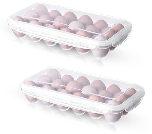 2 Stück Eier Aufbewahrung Kühlschrank 18 Eier Transportbox Eierbehälter | Transparent Eierbox Eierkarton aus Kunststoff Eierhalter Kühlschrank Eierspender Kühlschranks für kühlschrank Küche