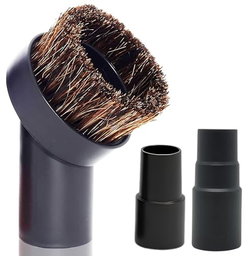 Horse Hair Vacuum Attachment (1.25 Inch) plus 1 3/8'' to 1 1/4'' Vacuum Hose Adapter: Soft Bristle Brush 32mm Vacuum Accessories for Car Detailing, Furniture, Blinds, Air Vents & Delicate Surfaces