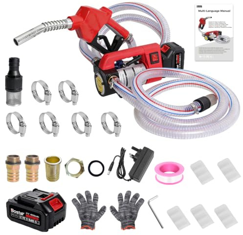 Bostar 21V Cordless Diesel Transfer Pump (Compatible with Makita 18V), 45L/min Self-Priming Fuel Pump (5m) & 10m Lift, Auto Nozzle & 5 Replacement Vanes, for Red Diesel, Heating Oil & Kerosene