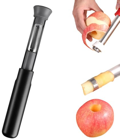 Apfelentkerner, 2026 Neu 2-in-1 Apfelausstecher Schäler, Apfelkernausstecher mit Handlichem Kunststoff Griff, Gadgets für Bäcker, Apfelstecher für Bratäpfel und zum Backen (Schwarz, 1PCS)