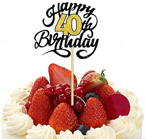 40th Birthday Cake Topper Gold Glitter - Happy 40th Cake Decorations with Upgraded Anti-Falling Design - Non-Edible Cake Topper for Women Men Party Decor (13x14.5cm)