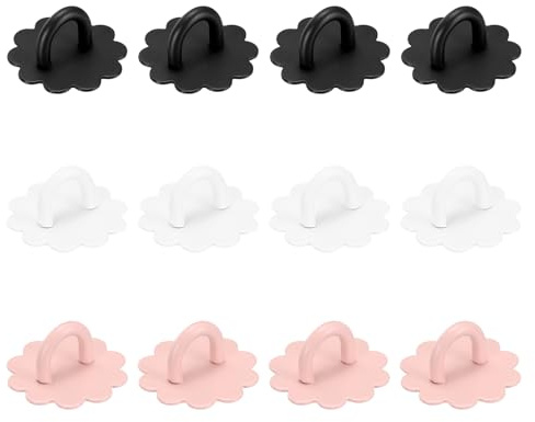 sourcing map 12Pcs Phone Ring Holder (0.9 Inch) - Adhesive Flower Shaped Phone Finger Grip Hook Smartphones Keychain Ring Charm Loop for DIY Tablet Case Accessories, Black/Black White/Pink