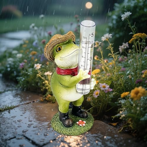 Nimblyne Pluviometro da giardino con rana, pluviometro da giardino con misurino in vetro, misurino per la pioggia, misuratore dell'acqua piovana da giardino, misuratore del livello dell'acqua da