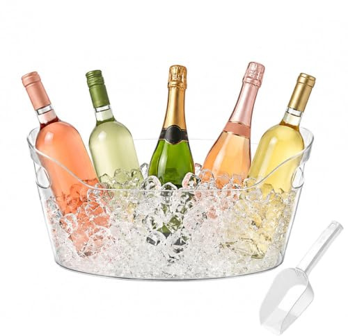 Getränkekühler, 6,5 L Große Sektkühler Schale mit Eisschaufel für Cocktailbars, Partywanne, Kunststoff Flaschenkühler mit Griffen für Wein Bier Champagne Getränke, Tragbare Getränkewanne