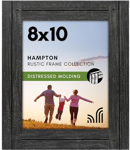 Americanflat 8x10 Picture Frame with Polished, Crystal Clear Glass - Hampton Collection - Distressed Wood Picture Frames for Tabletop and Wall Display - Charcoal Black