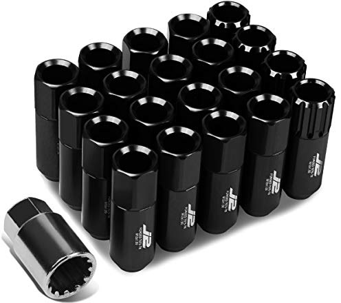 J2 Engineering 16Pcs 7075 Aluminum Open End M12 x 1.5 Lug Nuts w/4Pcs Lock Nuts & Key, Black, Fit Conical Seat, LN-T7-010-15-BK