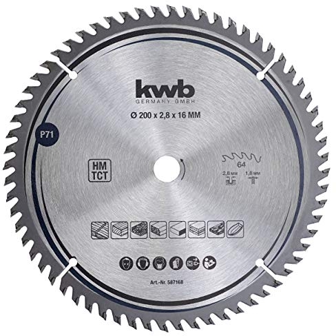 kwb Kreissägeblatt 200 x 16 mm, sehr feiner Schnitt, Sägeblatt geeignet für Arbeitsplatten, Holz und beschichtete Platten