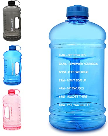 GEMFUL Botella de Agua Motivacional Grande 3 Litros Sin BPA para Beber Contenedor Gimnasio Fitness (Azul)