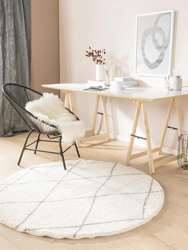 benuta Nest Hochflorteppich Benno - Creme 120 cm rund - Kunstfaser - rund & im Style: Berber, Traditionell, Hygge & Cozy, Minimalistisch, Scandi - Pflegeleicht für Wohnzimmer Schlafzimmer