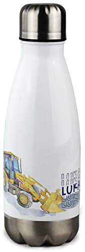GRAZDesign Trinkflasche Kinder 350ml Kinderflasche mit Namen personalisiert Thermosflasche für Kinder, Kleinkinder, Kindergarten, Schule Isolierflasche Edelstahl (Bagger)
